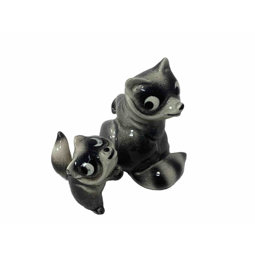 Hagen Renaker Miniature Mini Ceramic Mama Raccoon And Baby Big Eyes Signed